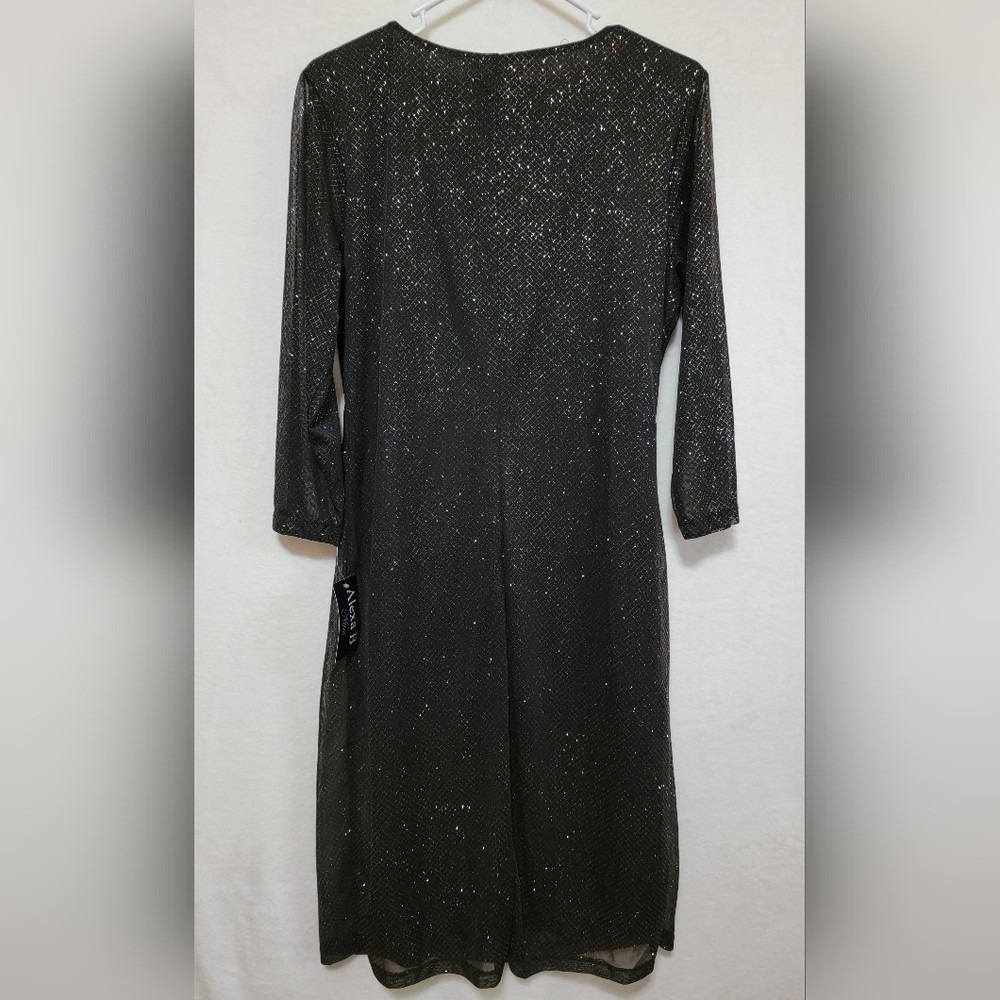 Alexa B Nites Women Black Silver Glitter Faux Wrap Sheath Dress 14W 962701 - Picture 2 of 9